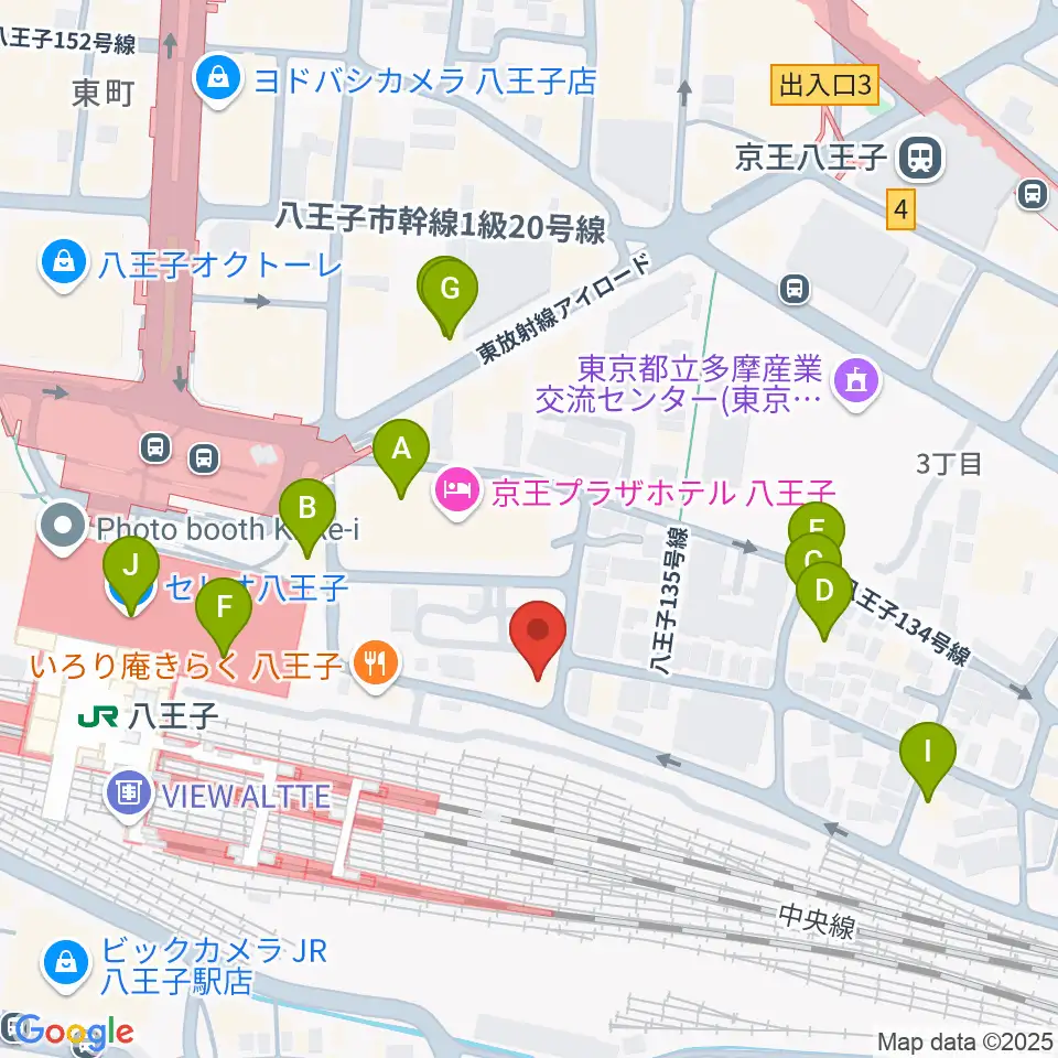 八王子音楽院JR校周辺のカフェ一覧地図