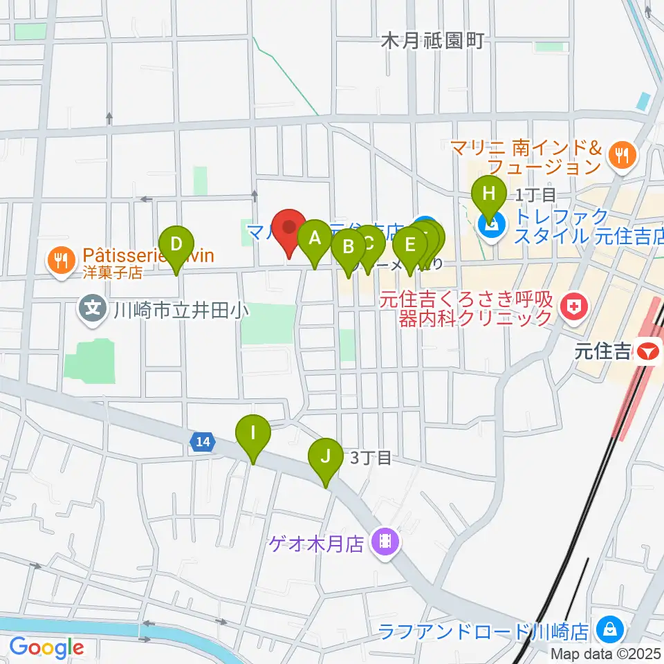 スミノ楽器店周辺のカフェ一覧地図