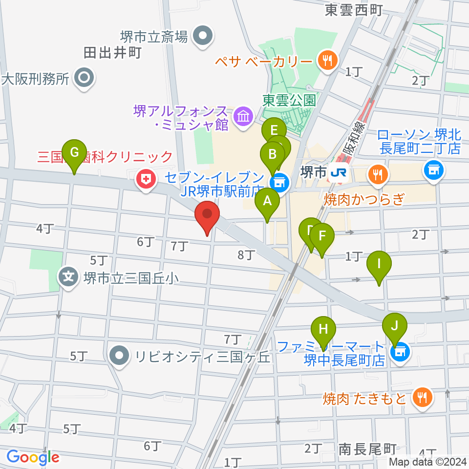 サムズ・レコード・ショップ堺店周辺のカフェ一覧地図