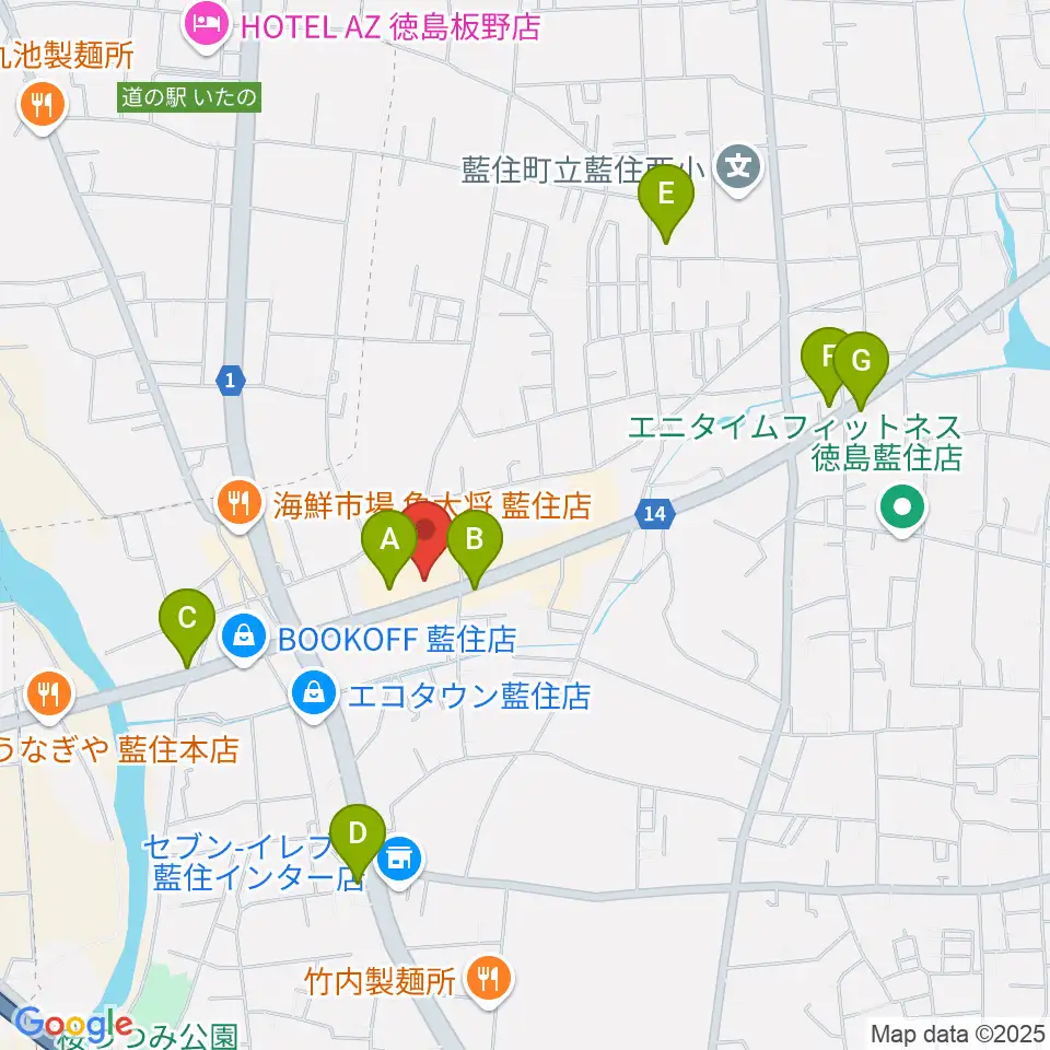 ゲオ藍住店周辺のカフェ一覧地図
