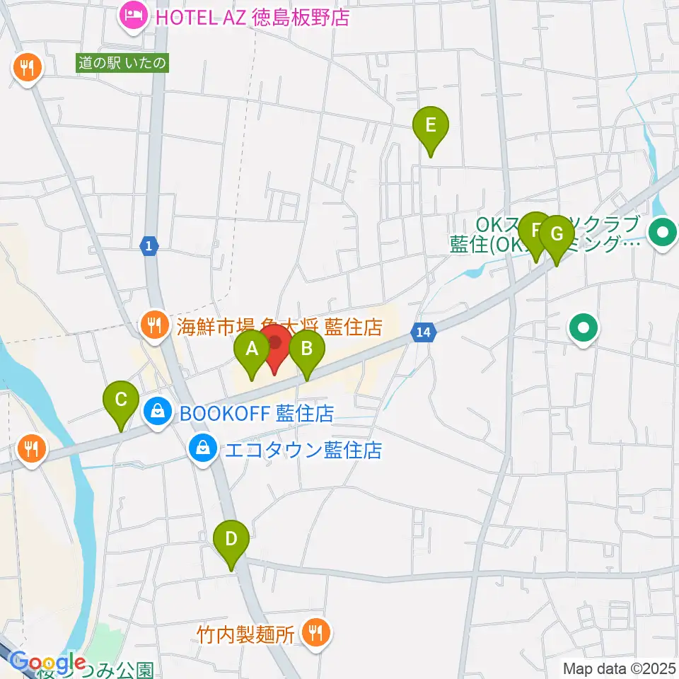 ゲオ藍住店周辺のカフェ一覧地図