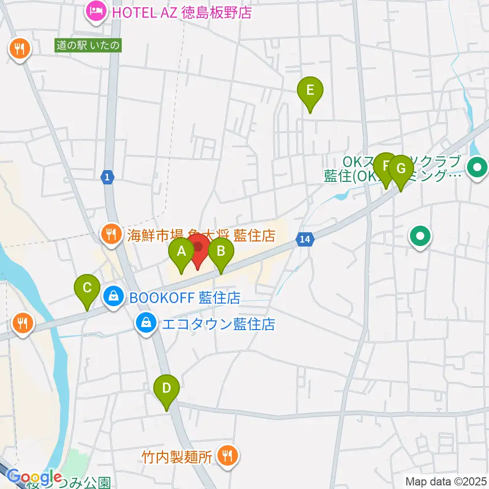 ゲオ藍住店周辺のカフェ一覧地図