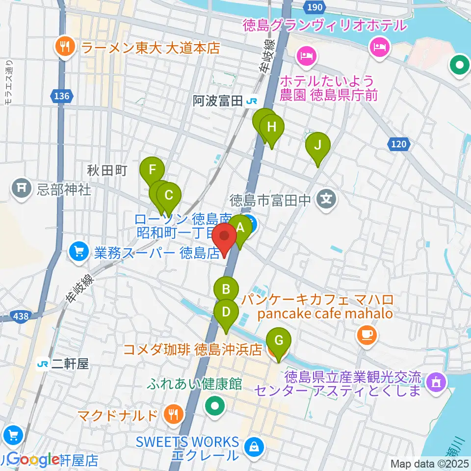 ゲオ徳島南昭和店周辺のカフェ一覧地図