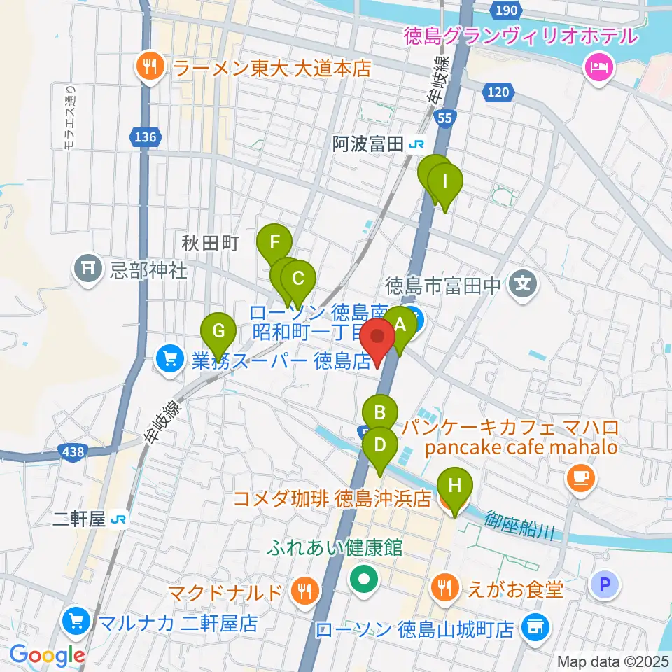 ゲオ徳島南昭和店周辺のカフェ一覧地図