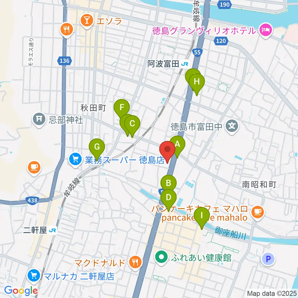 ゲオ徳島南昭和店周辺のカフェ一覧地図