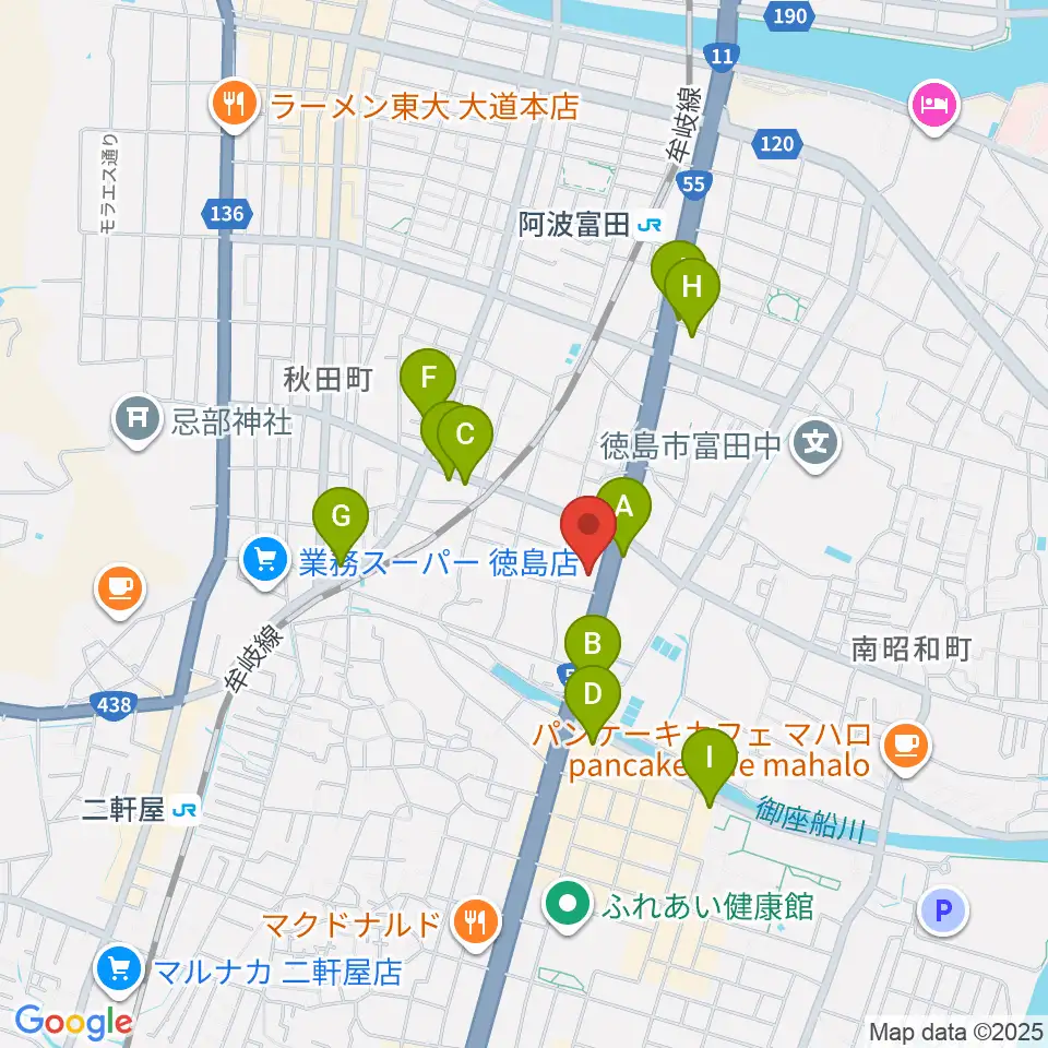 ゲオ徳島南昭和店周辺のカフェ一覧地図