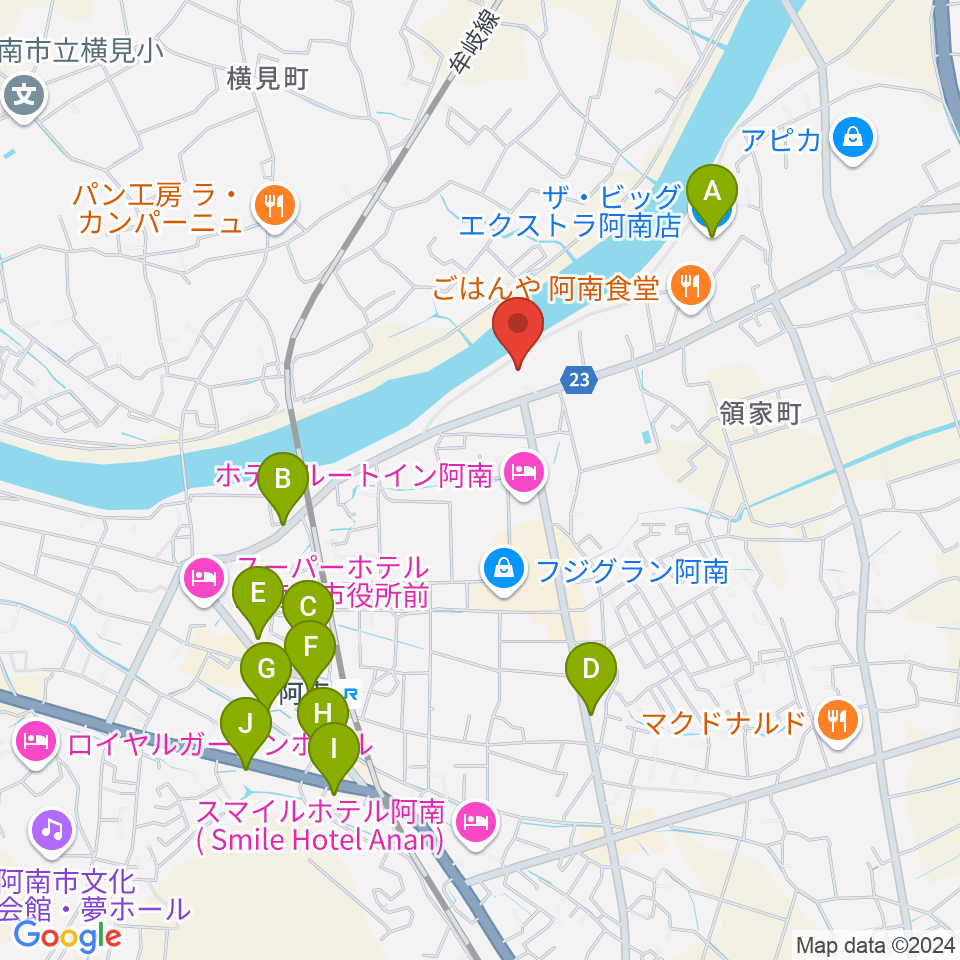 平惣ゲオ阿南センター店周辺のカフェ一覧地図