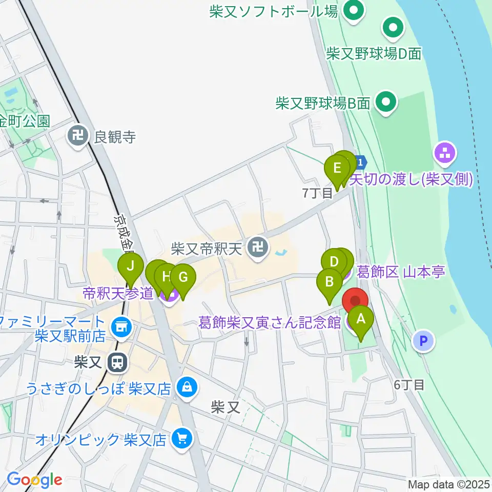 葛飾柴又寅さん記念館周辺のカフェ一覧地図
