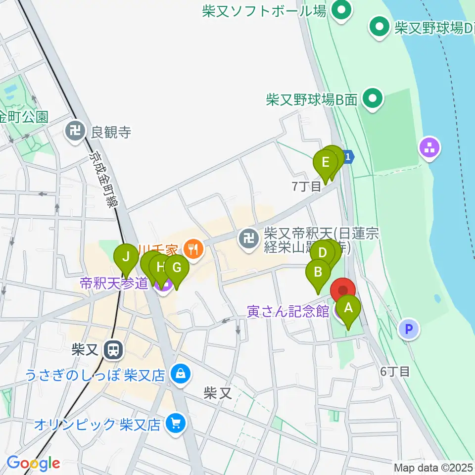 葛飾柴又寅さん記念館周辺のカフェ一覧地図