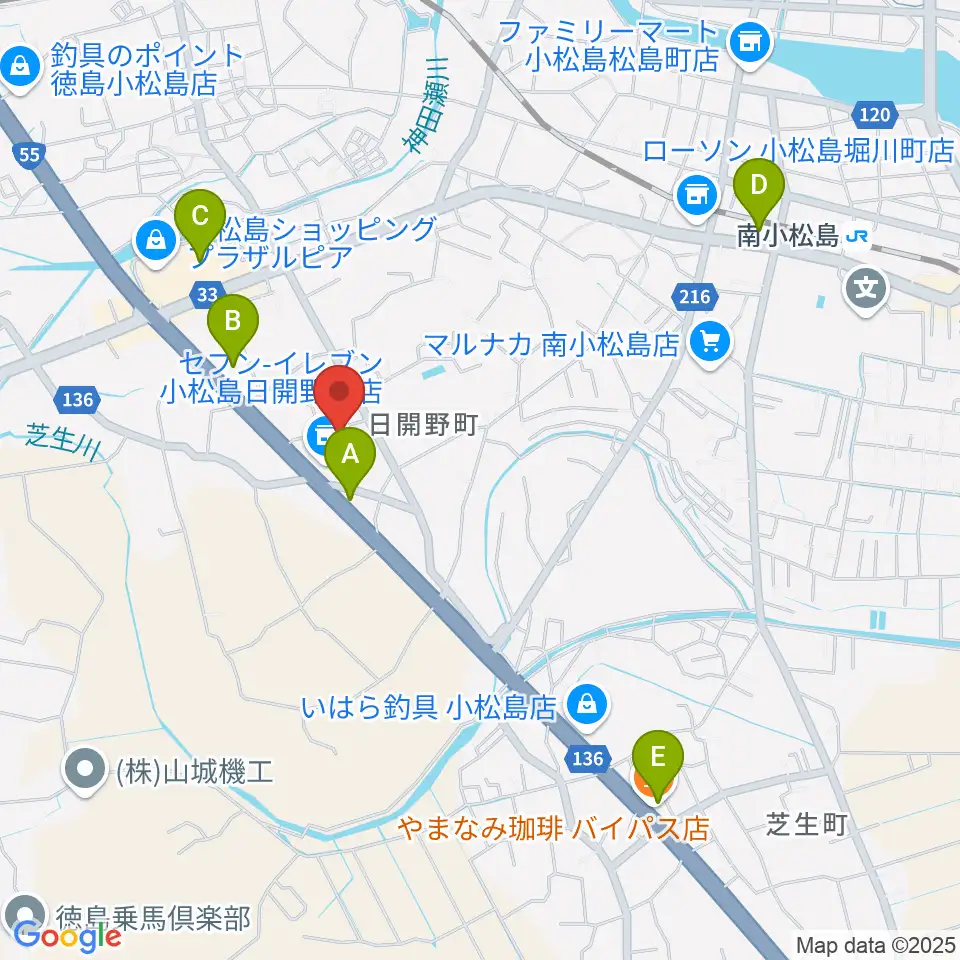 平惣ゲオ小松島店周辺のカフェ一覧地図
