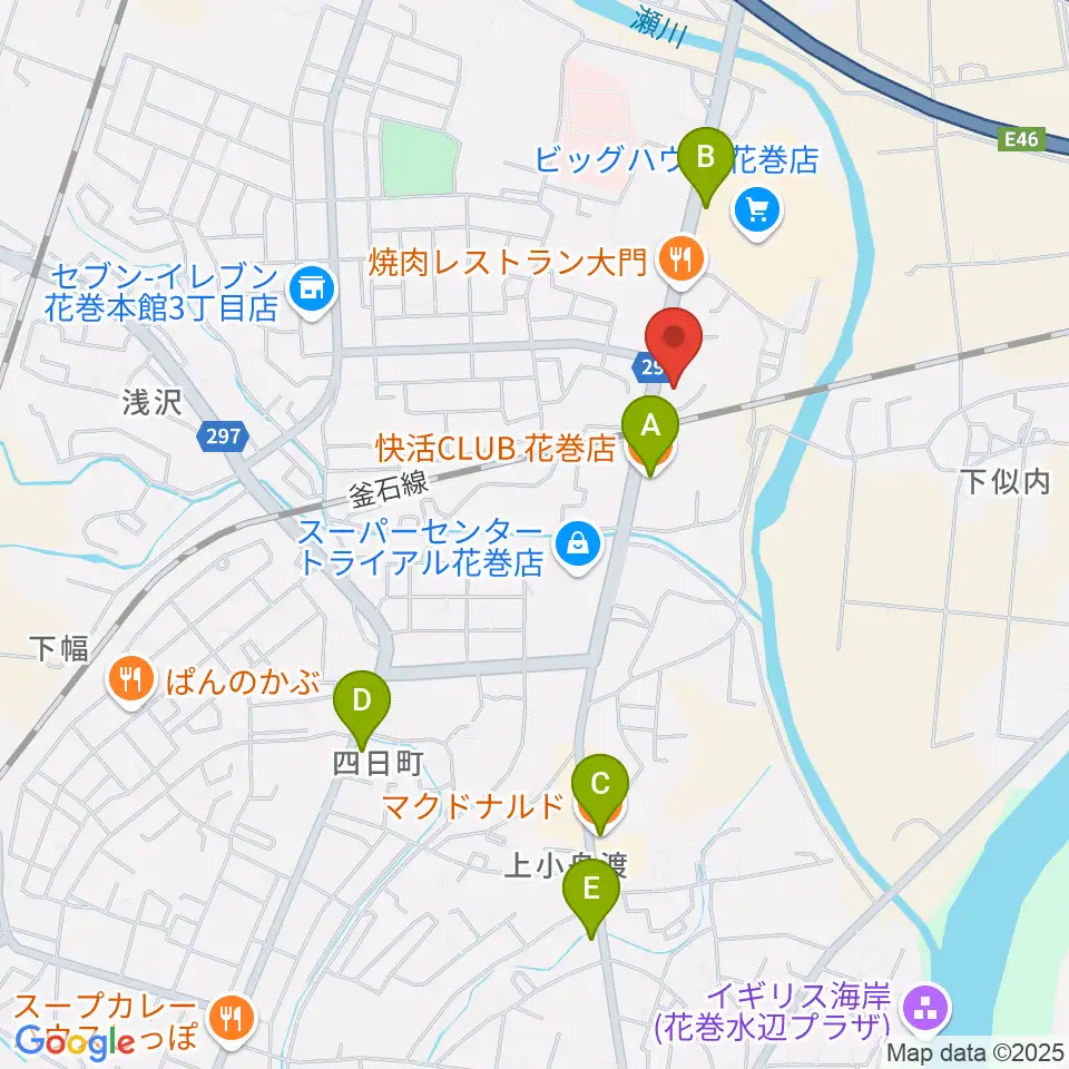 ゲオ花巻店周辺のカフェ一覧地図