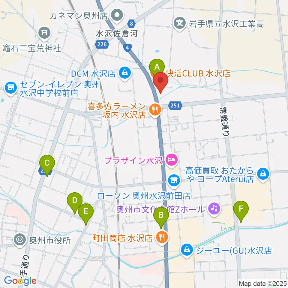 ゲオ奥州水沢佐倉河店周辺のカフェ一覧地図