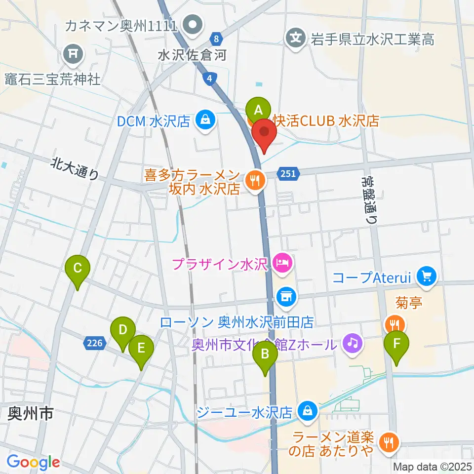 ゲオ奥州水沢佐倉河店周辺のカフェ一覧地図