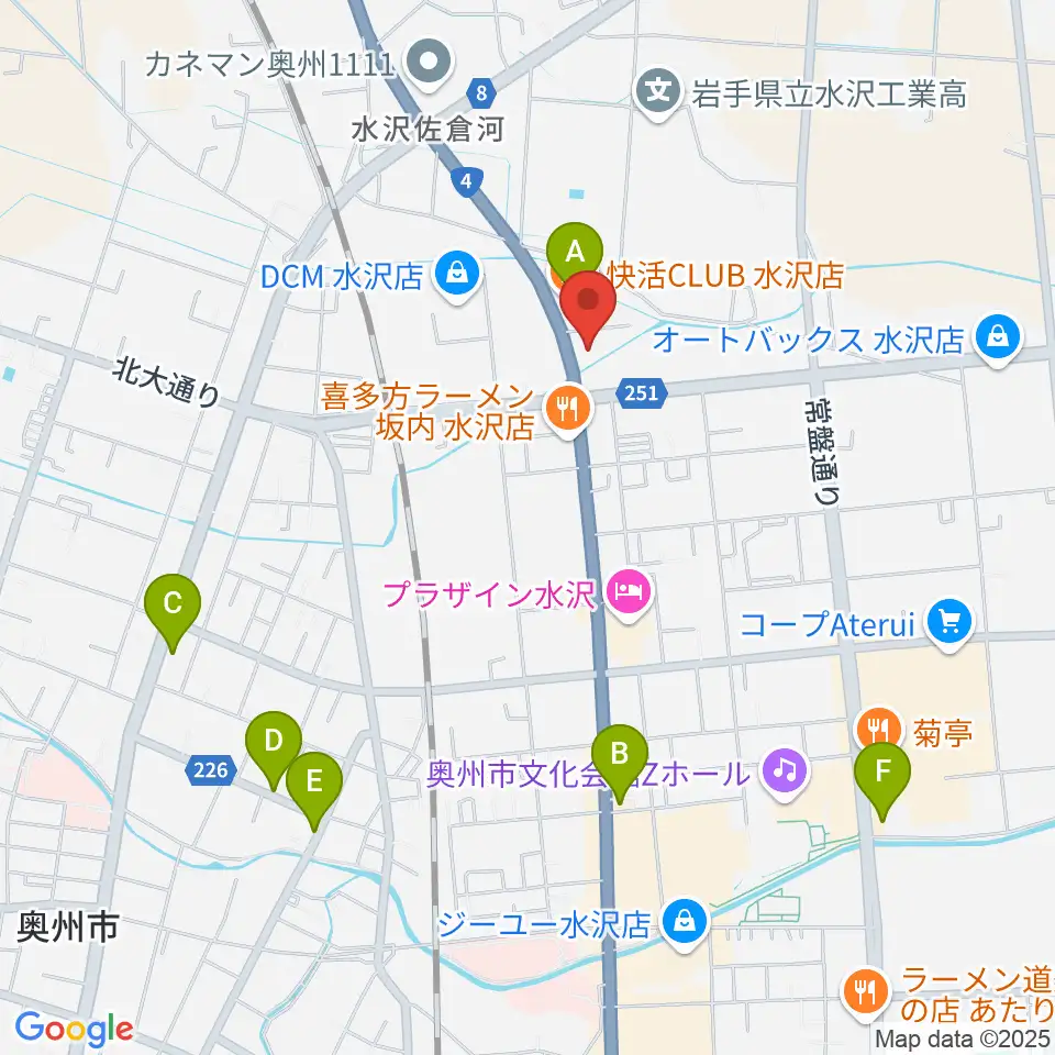 ゲオ奥州水沢佐倉河店周辺のカフェ一覧地図