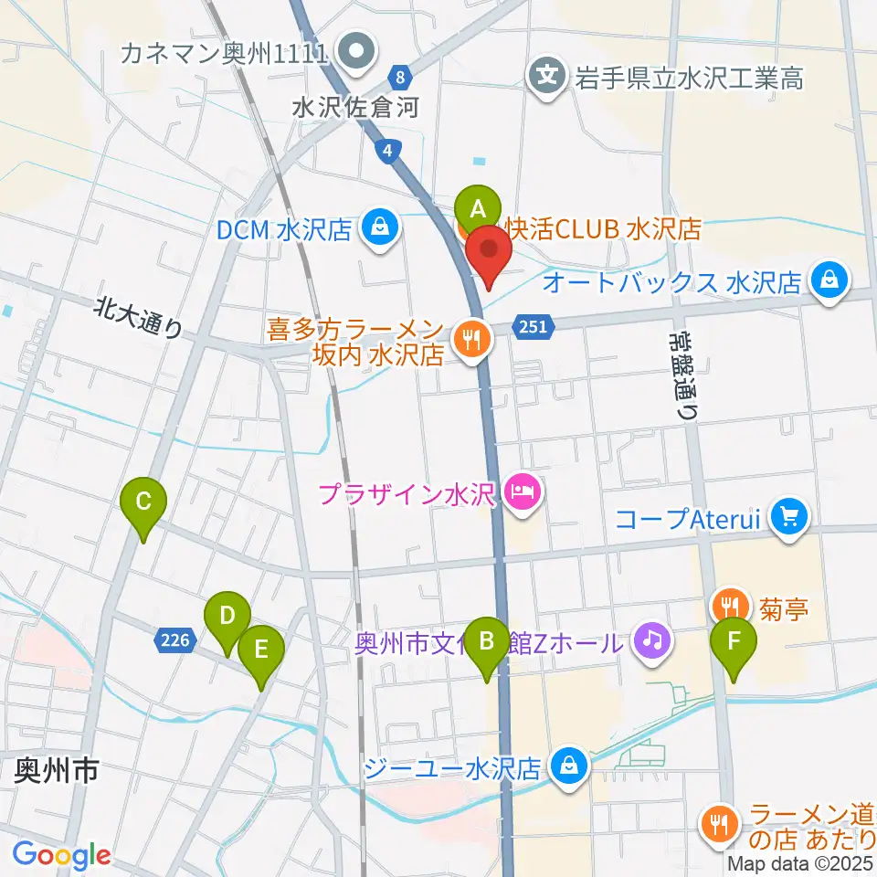 ゲオ奥州水沢佐倉河店周辺のカフェ一覧地図