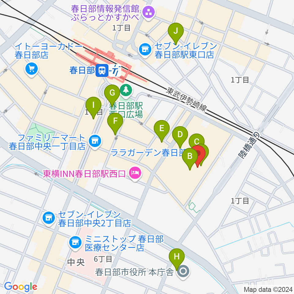 昭和楽器 ユニスタイル春日部周辺のカフェ一覧地図