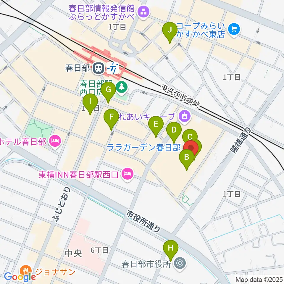 昭和楽器 ユニスタイル春日部周辺のカフェ一覧地図