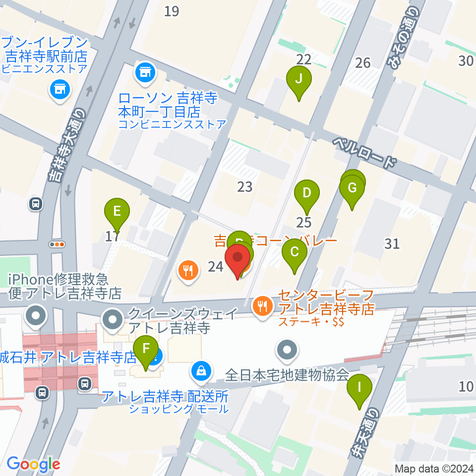 吉祥寺ブラック＆ブルー周辺のカフェ一覧地図