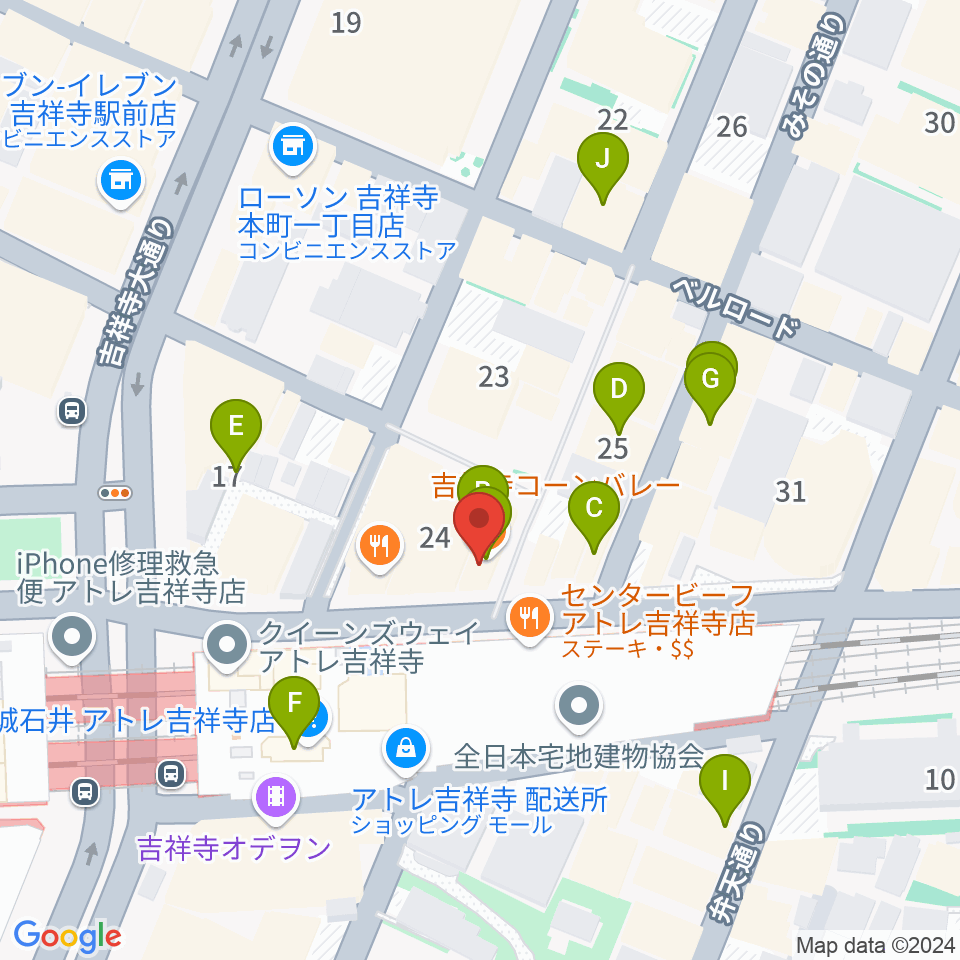 吉祥寺ブラック＆ブルー周辺のカフェ一覧地図