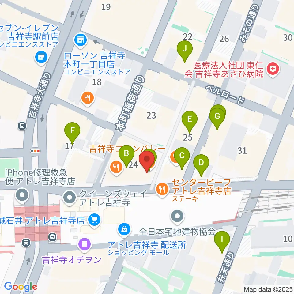 吉祥寺ブラック＆ブルー周辺のカフェ一覧地図