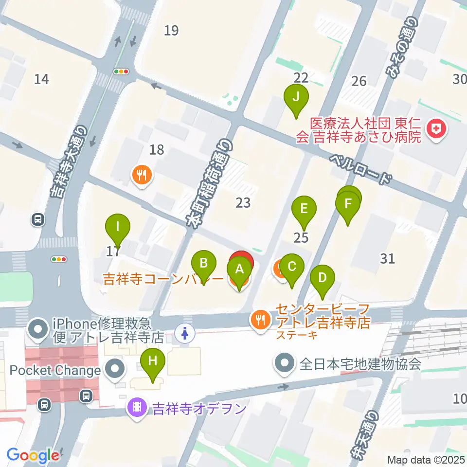 吉祥寺ブラック＆ブルー周辺のカフェ一覧地図