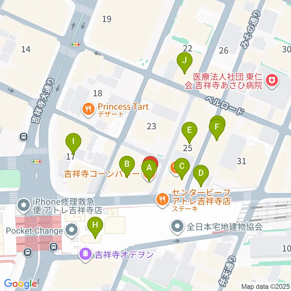 吉祥寺ブラック＆ブルー周辺のカフェ一覧地図