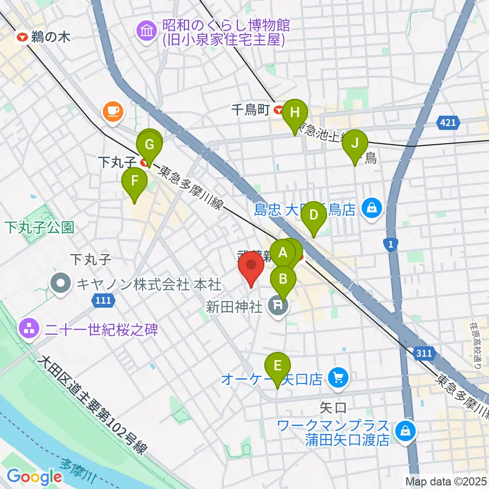 D-plus-stock周辺のカフェ一覧地図