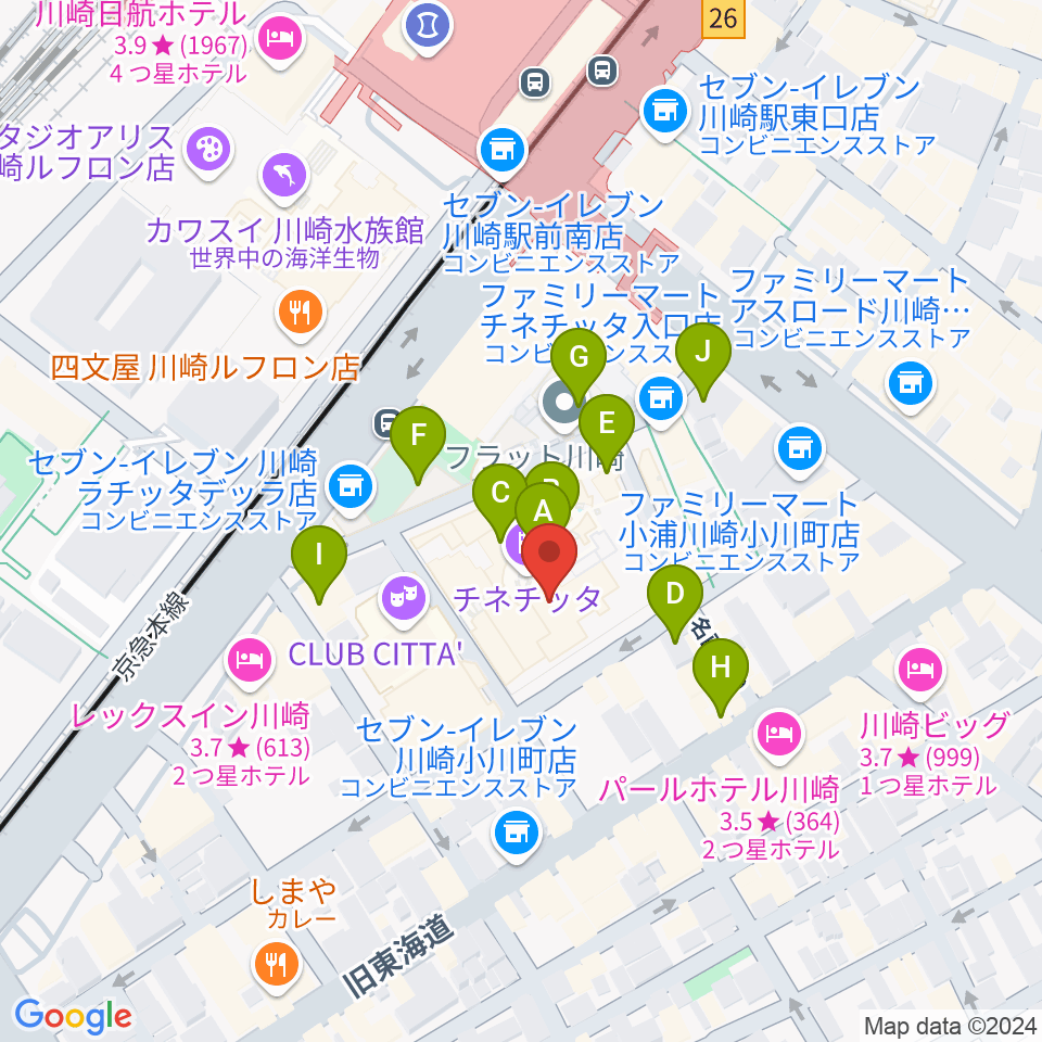 タワーレコード川崎店周辺のカフェ一覧地図