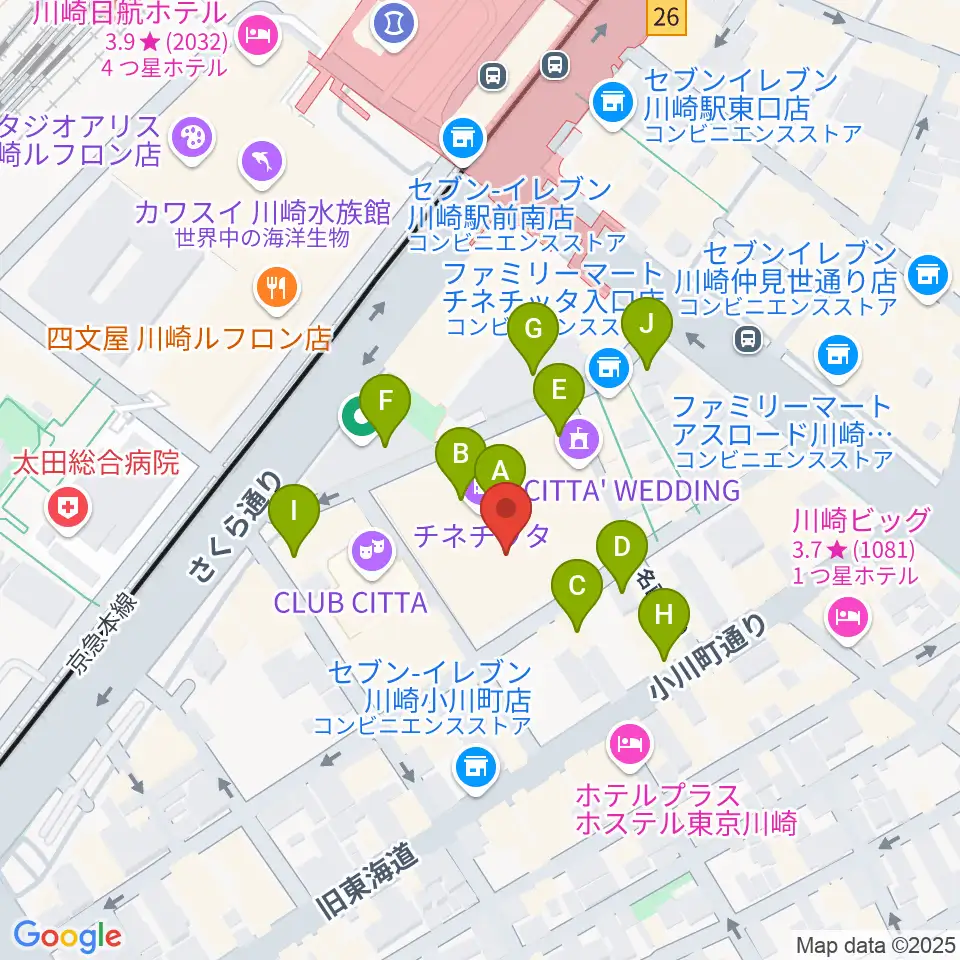 タワーレコード川崎店周辺のカフェ一覧地図