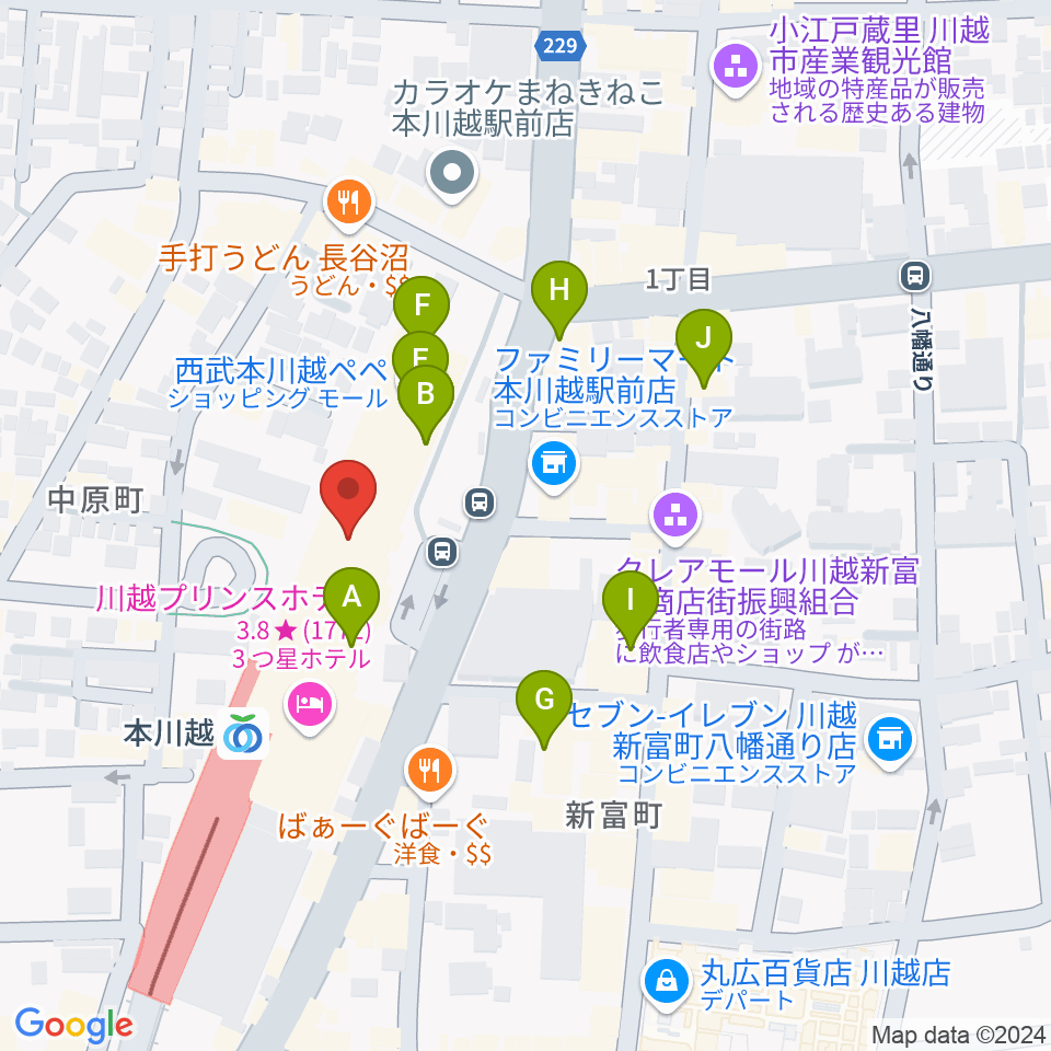 昭和楽器 本川越ぺぺセンター周辺のカフェ一覧地図