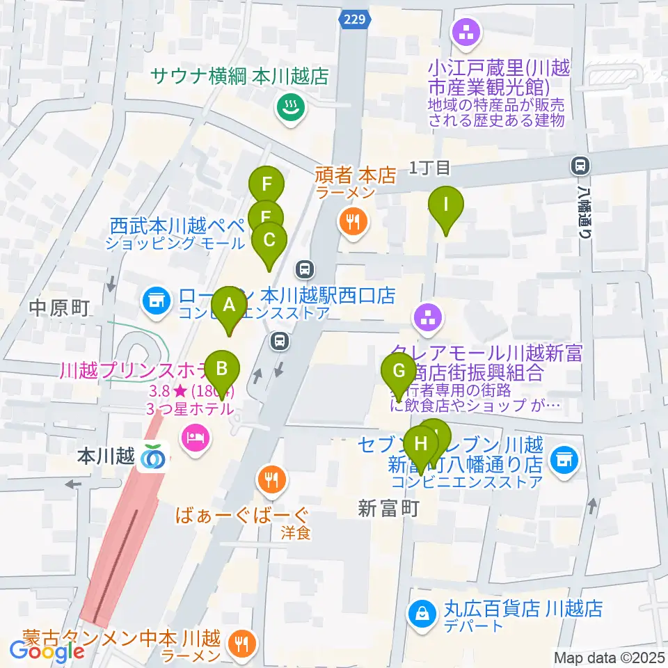 昭和楽器 本川越ぺぺセンター周辺のカフェ一覧地図