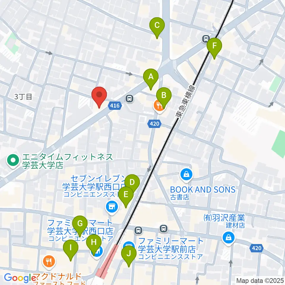 学芸大学メイプルハウス周辺のカフェ一覧地図