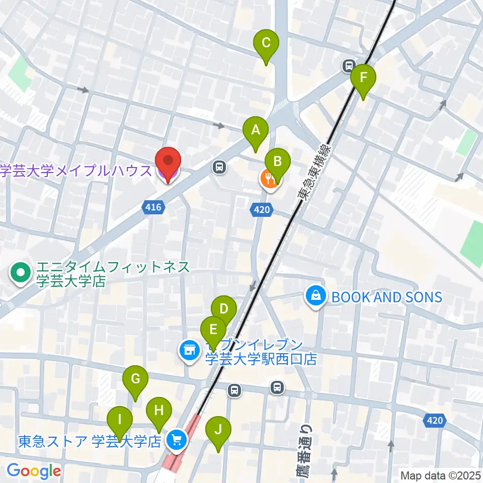 学芸大学メイプルハウス周辺のカフェ一覧地図
