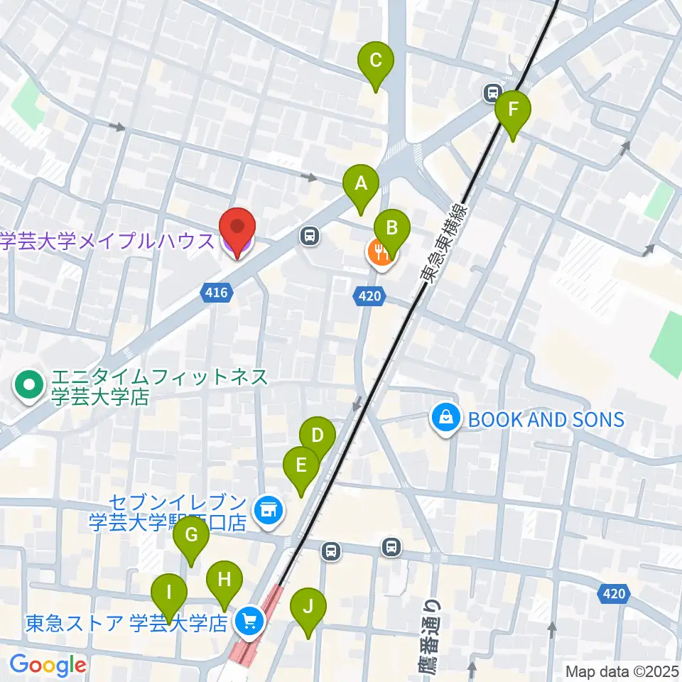 学芸大学メイプルハウス周辺のカフェ一覧地図