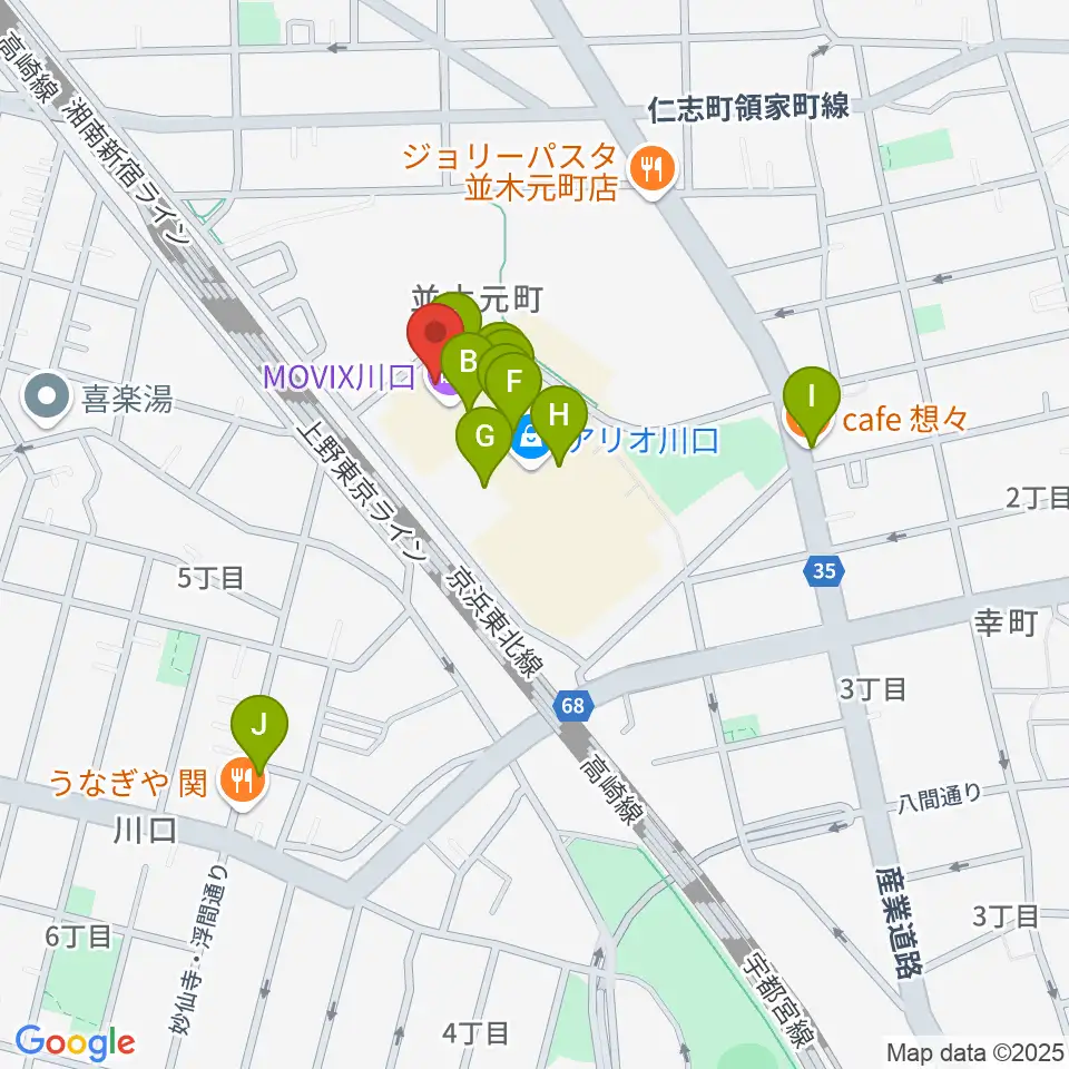 タワーレコード アリオ川口店周辺のカフェ一覧地図