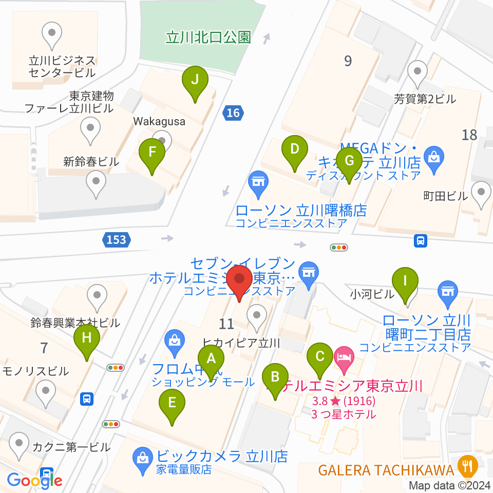 ジェシー・ジェイムス立川店周辺のカフェ一覧地図
