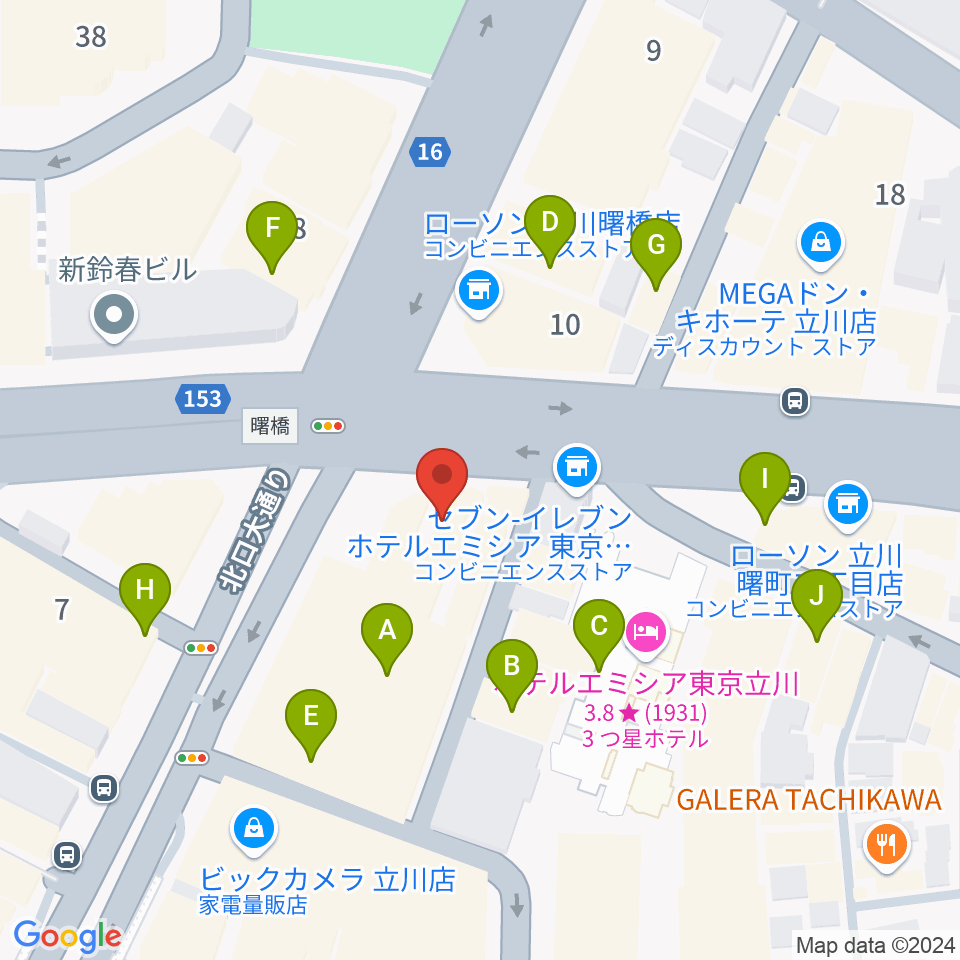 ジェシー・ジェイムス立川店周辺のカフェ一覧地図