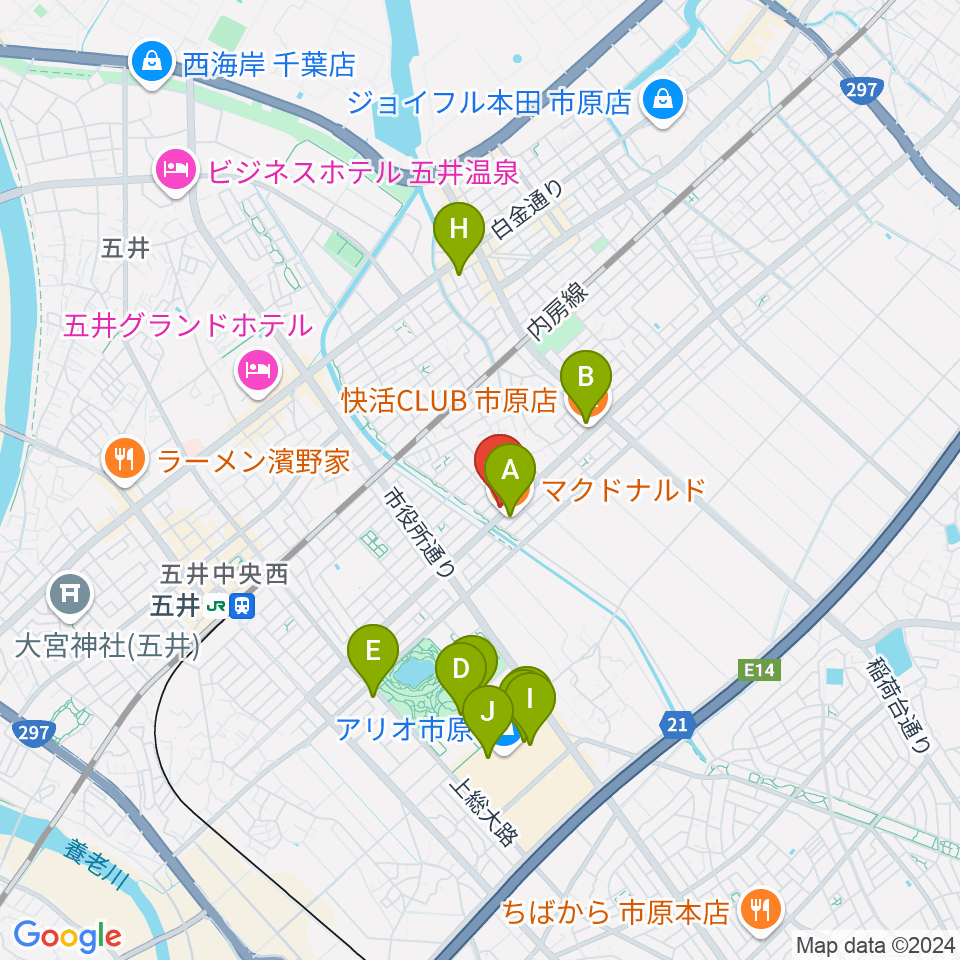 あいカルチャー周辺のカフェ一覧地図