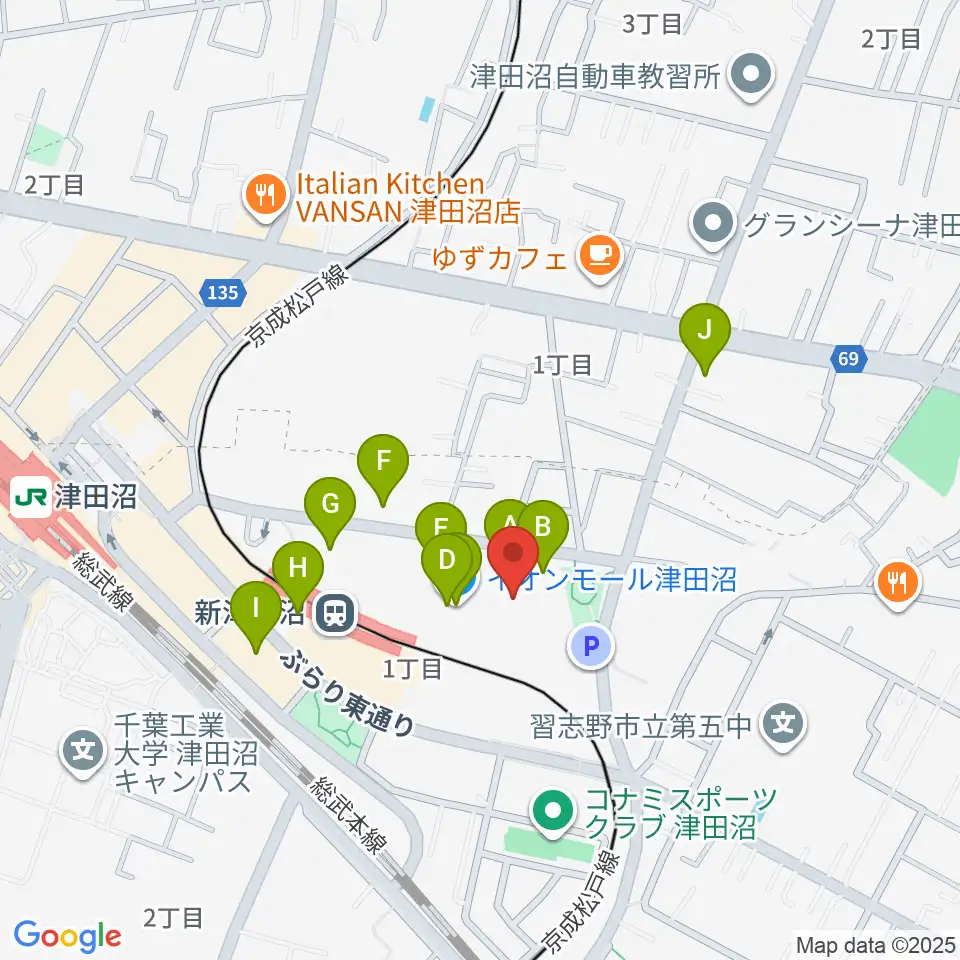 タワーレコード 津田沼店周辺のカフェ一覧地図