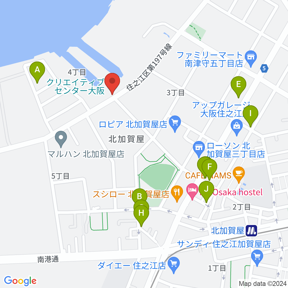 クリエイティブセンター大阪周辺のカフェ一覧地図
