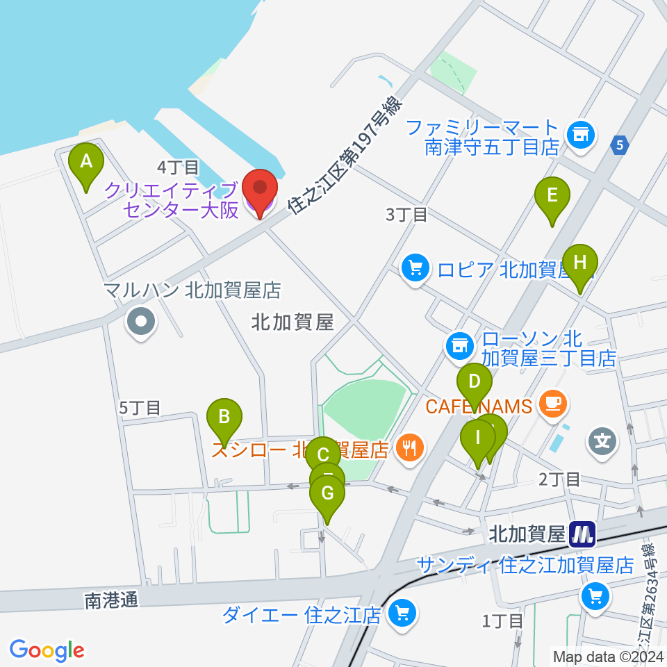 クリエイティブセンター大阪周辺のカフェ一覧地図