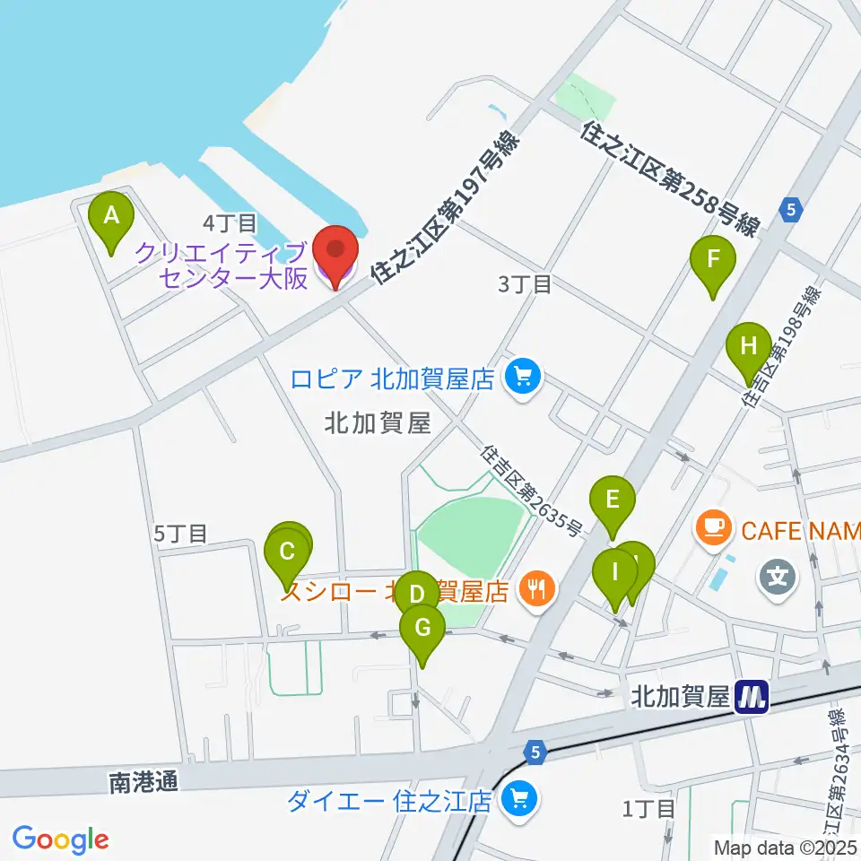 クリエイティブセンター大阪周辺のカフェ一覧地図
