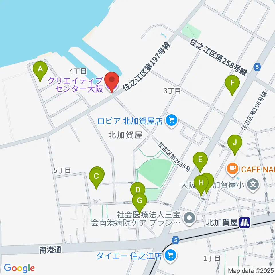 クリエイティブセンター大阪周辺のカフェ一覧地図
