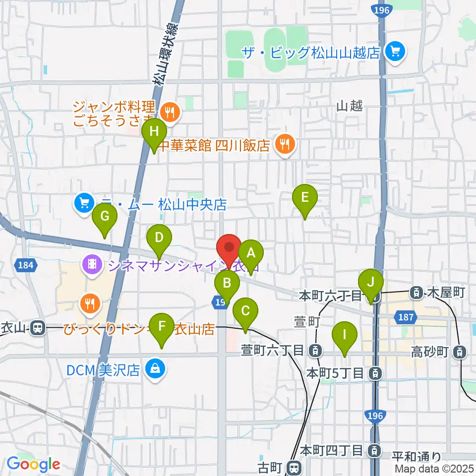 松山TSUTAYA中央店周辺のカフェ一覧地図