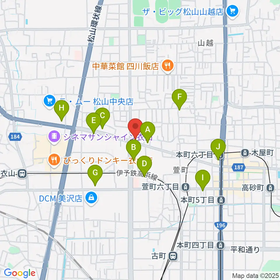 松山TSUTAYA中央店周辺のカフェ一覧地図