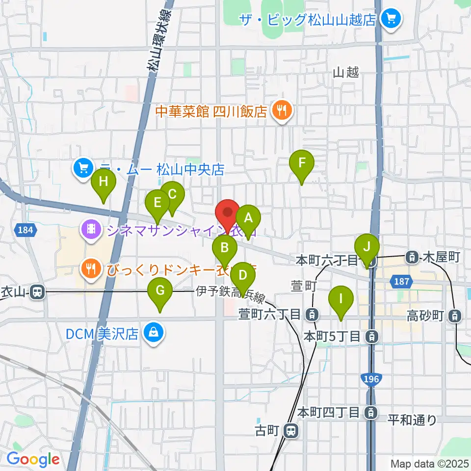 松山TSUTAYA中央店周辺のカフェ一覧地図