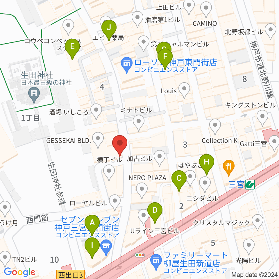 クラブ月世界周辺のカフェ一覧地図