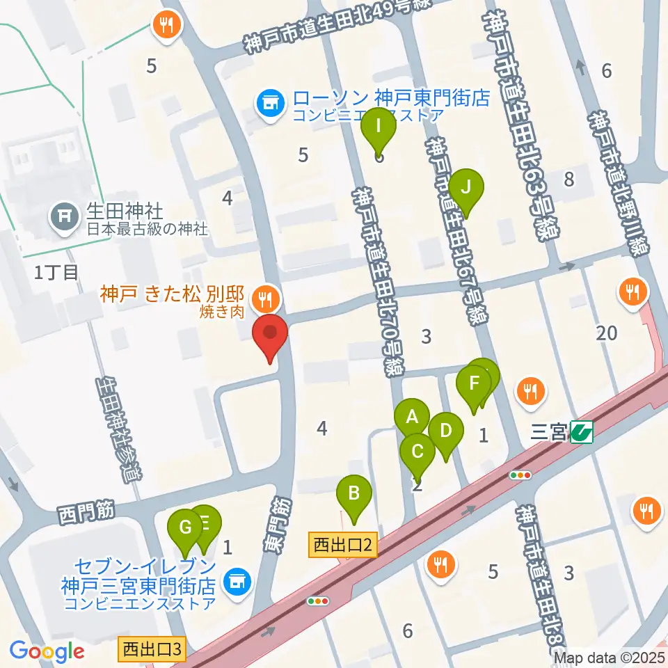 クラブ月世界周辺のカフェ一覧地図