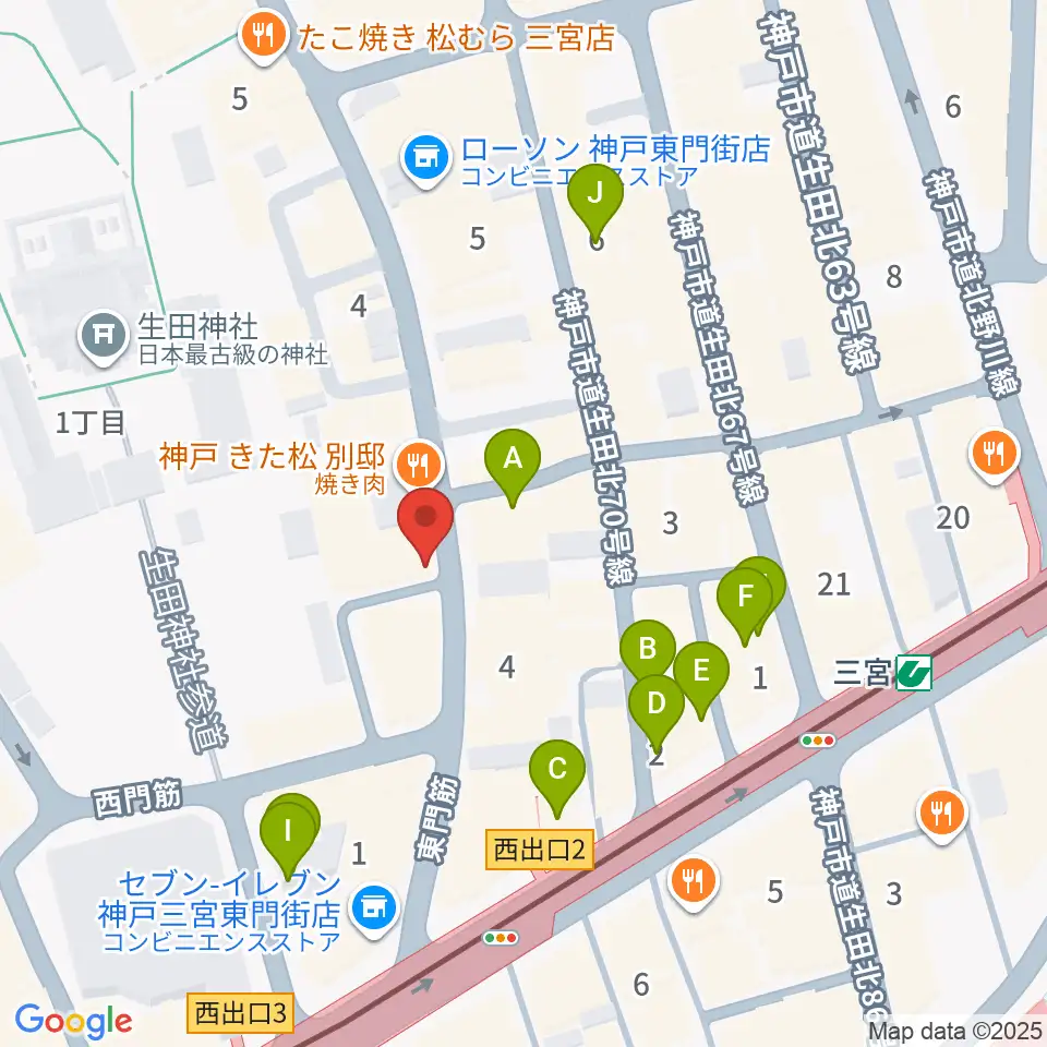 クラブ月世界周辺のカフェ一覧地図