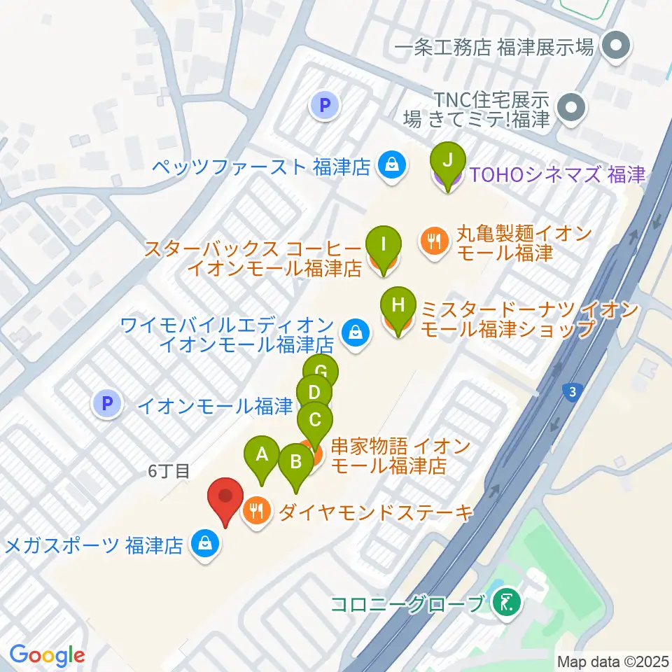 HMVイオンモール福津周辺のカフェ一覧地図